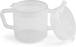 cup with two handles, works with 2 different lids, lightweight, low-cost, translucent