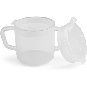 cup with two handles, works with 2 different lids, lightweight, low-cost, translucent